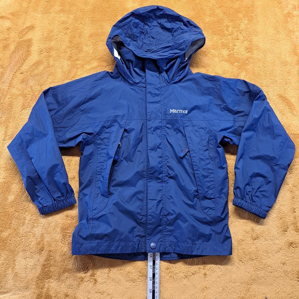 Marmot Rain Jacket Kids XS Blue Good Waterproof Hooded Full Zip Shell